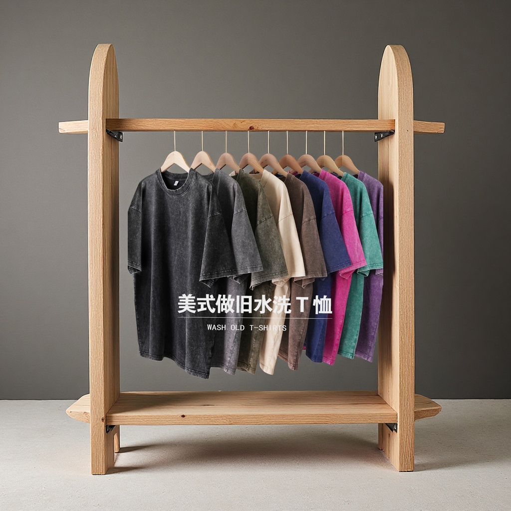 American-style washed and aged pure cotton T-shirt, loose short-sleeved trendy brand, 230g cross-border European size off-the-shoulder large size versatile clothing drying and washing care details Picture