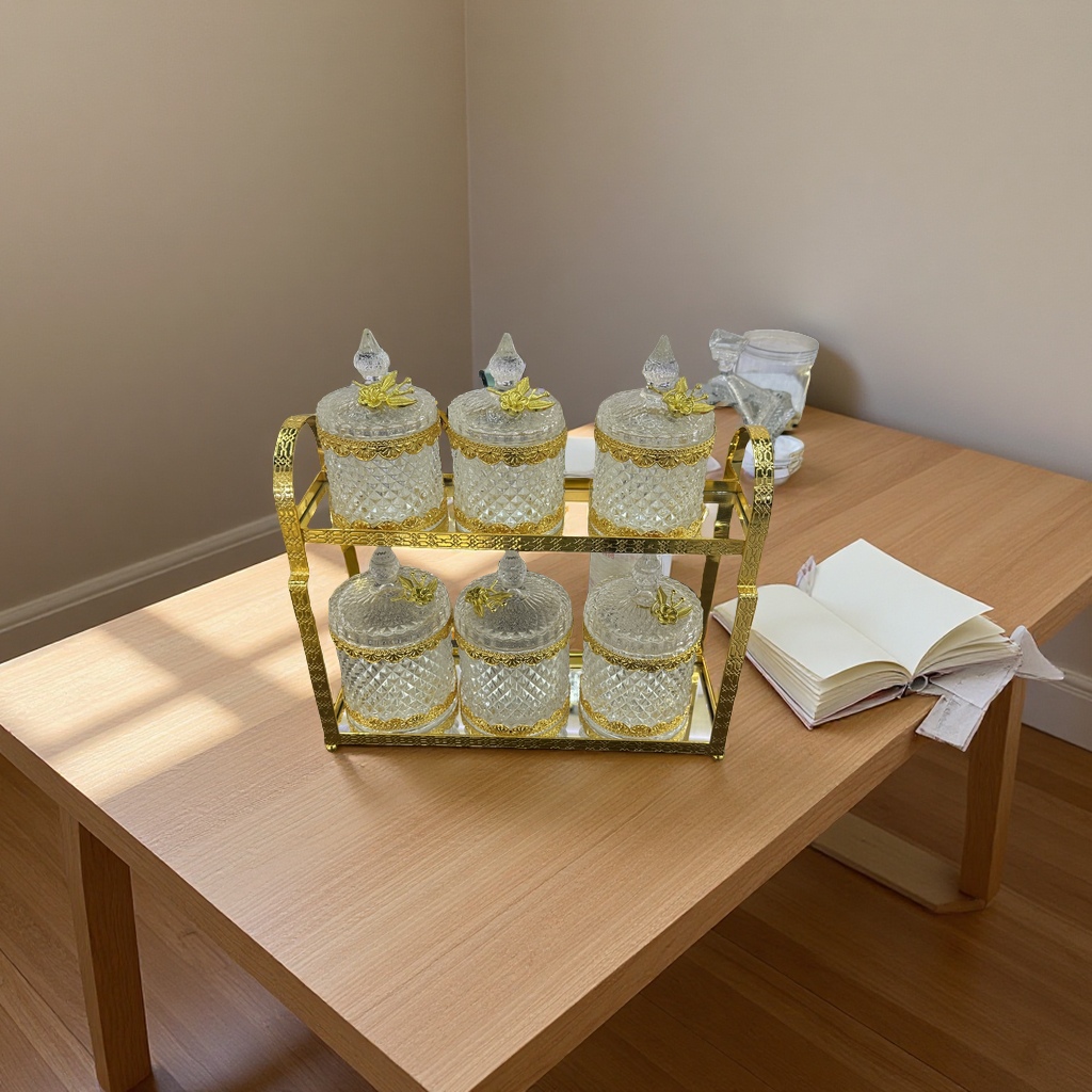 双层糖缸6件套 创意玻璃糖罐储存容器厨房用品简约实用细节图