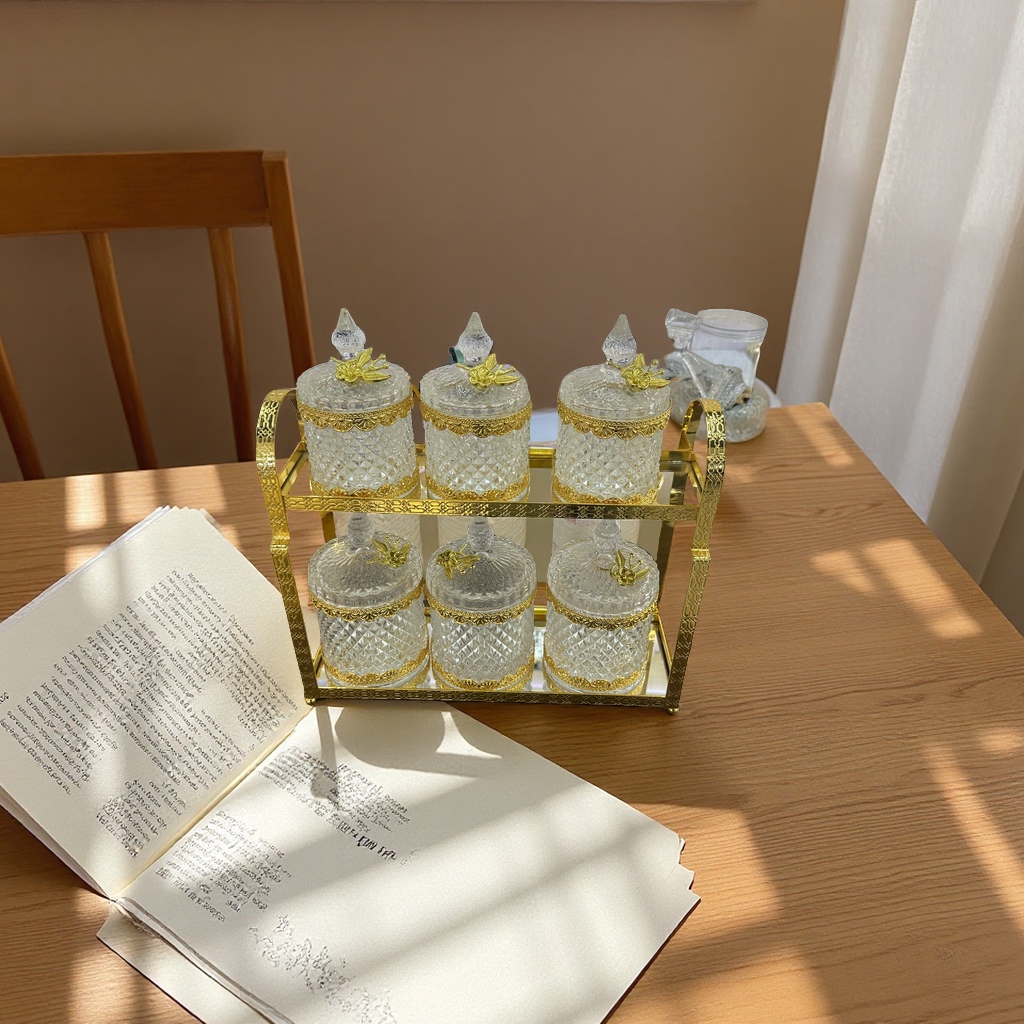 双层糖缸6件套 创意玻璃糖罐储存容器厨房用品简约实用产品图