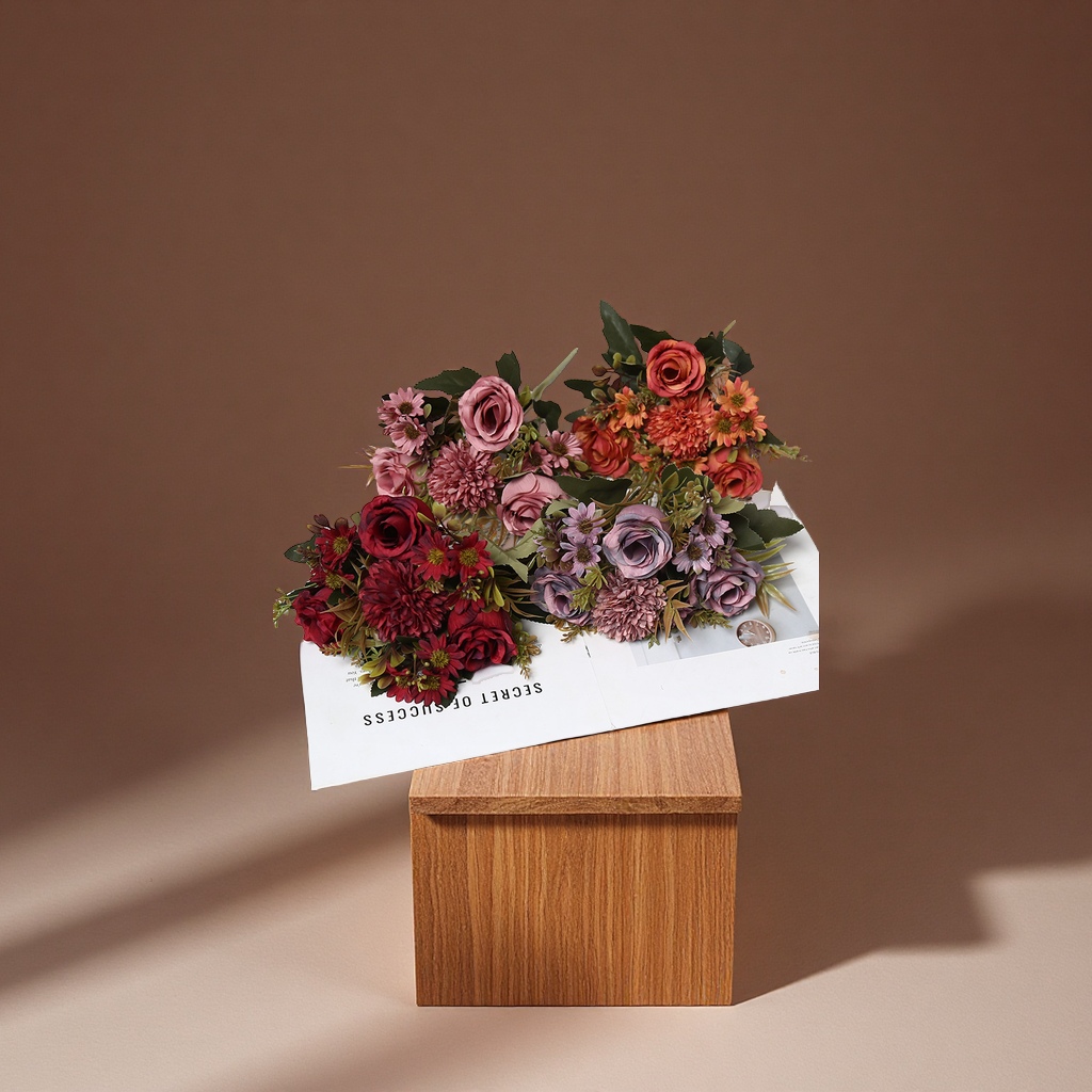 欧式仿真玫瑰花家居装饰摆设婚礼插花艺花海花墙摄影花束礼盒办公文化园艺用品