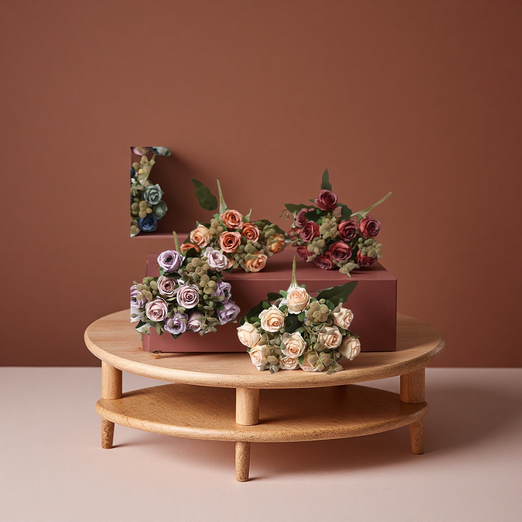 仿真花10头小乔玫瑰绢花家具装饰婚礼拍摄道具室内布置假花礼盒办公文化园艺装饰品