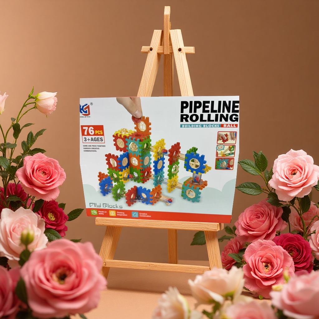 创意滚珠轨道积木76颗粒儿童益智拼装玩具多彩积木组合趣味建构详情图2