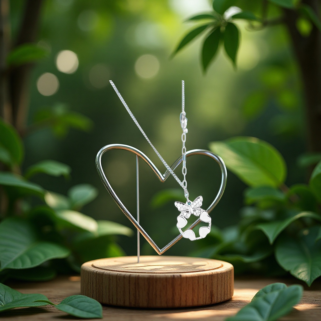 Butterfly heart, broken ice, pure silver necklace, female dolphin, forest style, fresh and pure silver collarbone chain, Qixi birthday gift, accessories, clothing, long style details Picture