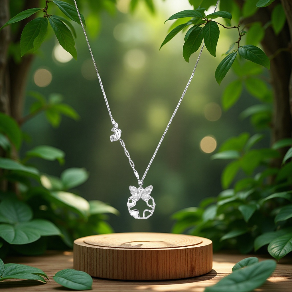 Butterfly heart, broken ice, pure silver necklace, female dolphin, forest style, fresh and pure silver collarbone chain, Qixi birthday gift, accessories, clothing, long style Item Picture