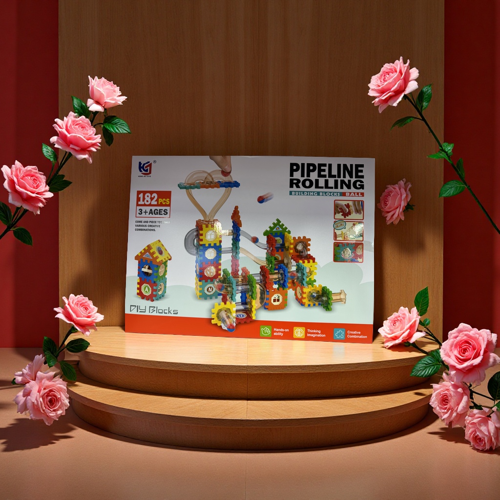 玩具积木轨道滚珠益智拼装182颗粒儿童创意组合玩具适合幼儿早教学习