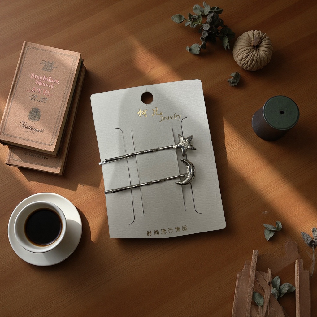 简约星星月亮一字对夹 时尚百搭金属发夹发饰女学生简约风潮流饰品