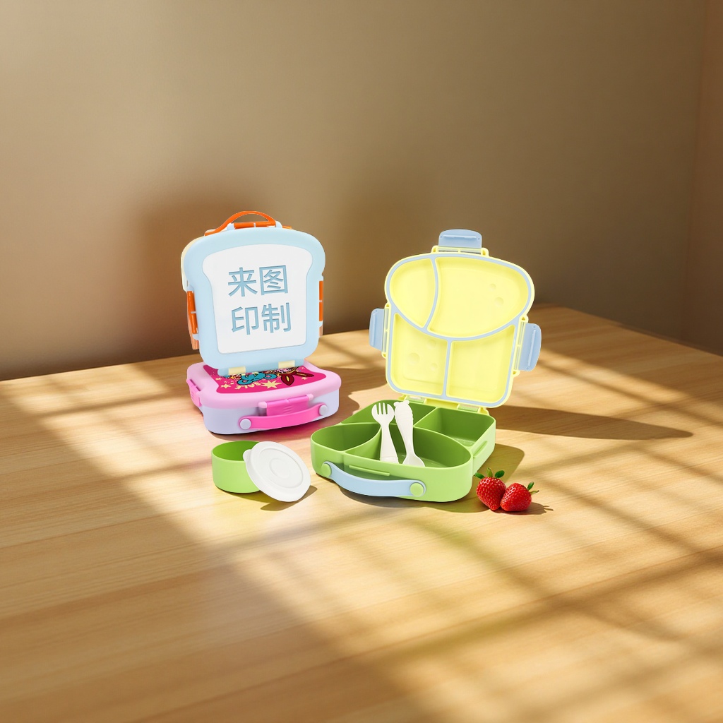 创意儿童热转印饭盒微波炉可用带叉勺食品级水果便当盒上班族多士炉三明治机家用厨房电器