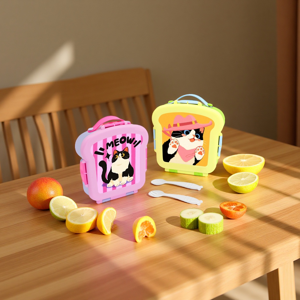 Creative children's heat transfer lunch box, microwave oven, food-grade fruit lunch box with fork and spoon, office worker toaster, sandwich machine, household kitchen appliances Item Picture