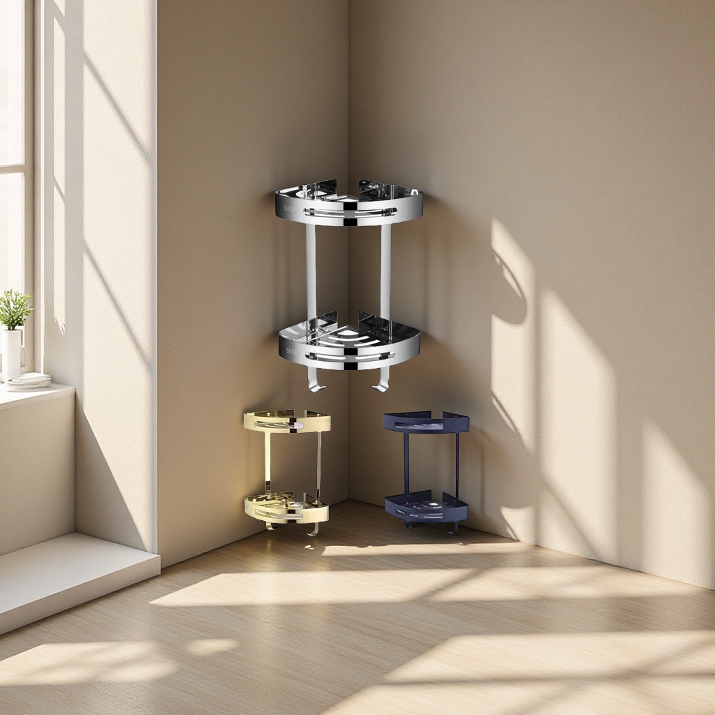 不锈钢双层角架多功能厨房置物架收纳架卫生间储物架稳固耐用家用整理架