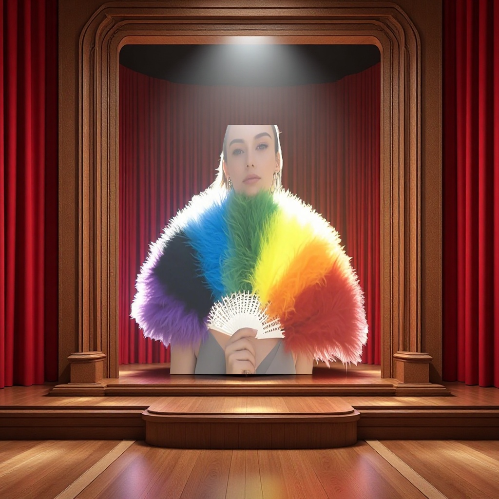 七彩全绒羽毛扇舞台表演礼品节日庆典跨境热销Lolita风格工艺扇