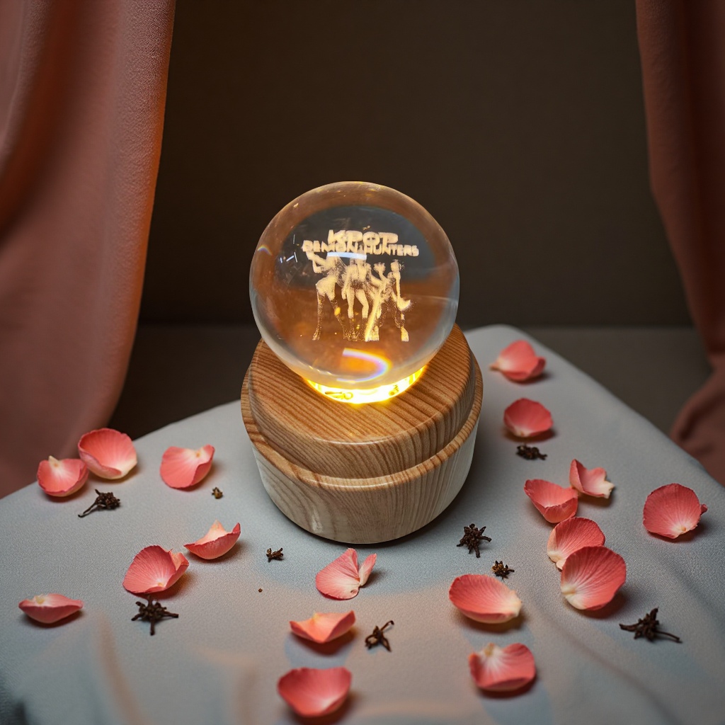 水晶球旋转小夜灯，6㎝   8㎝   卡通   情侣  玫瑰花   情人节礼物，母亲节   父亲节  斋月  各种定制图案。产品图