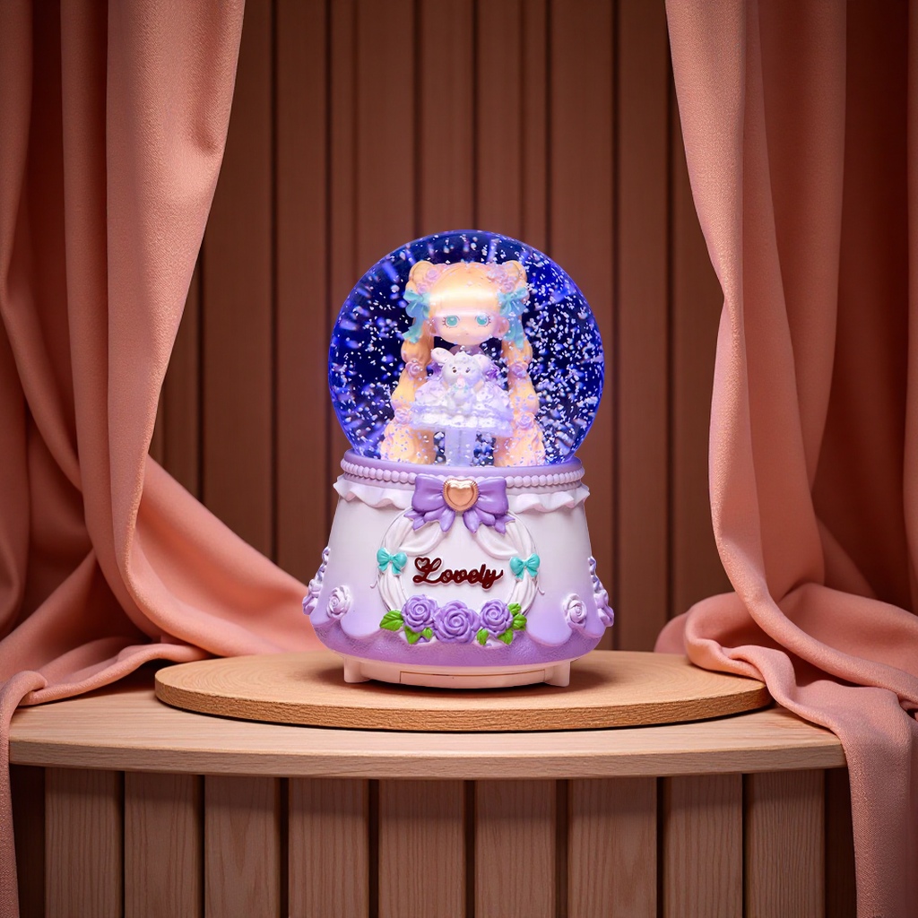 音乐玻璃树脂水晶球音乐盒，100号 80号  飘雪旋转灯光，情人节礼物，卡通人物，斋月，母亲节，父亲节，各种节日礼品。白底实物图