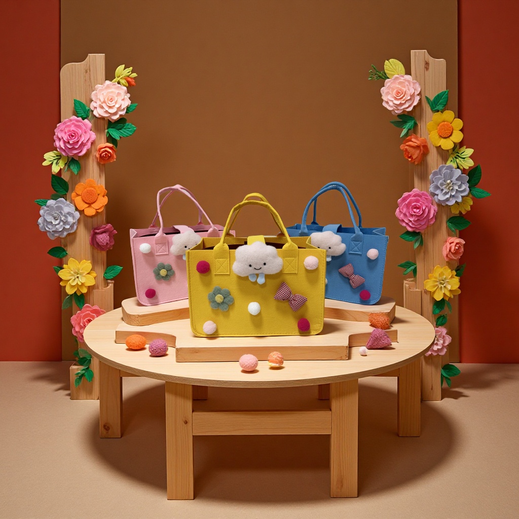 宝宝周岁满月百日宴卡通毛毡伴手礼袋幼儿园礼品包儿童包斜挎包拎包腰包