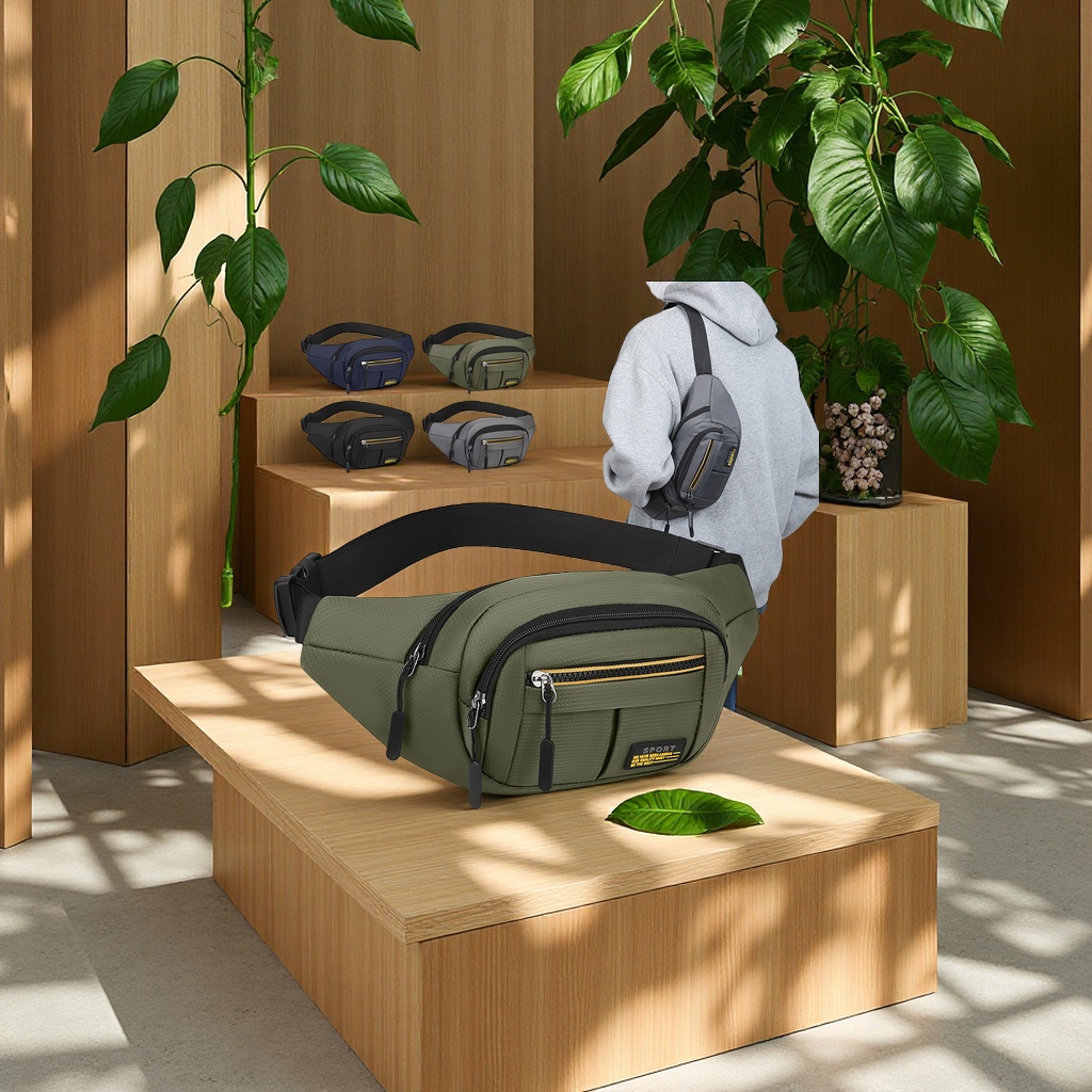 Otoño nuevo hombre multifuncional bolsa de cintura al aire libre deporte impermeable nylon bolsa de pecho viaje casual colgante bolsa de cintura deportiva