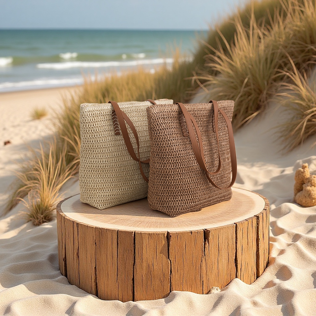Straw woven bags, vacation style, summer 2025 new large-capacity women's bags, work commuting tote bags, wholesale women's bags, leather goods details Picture