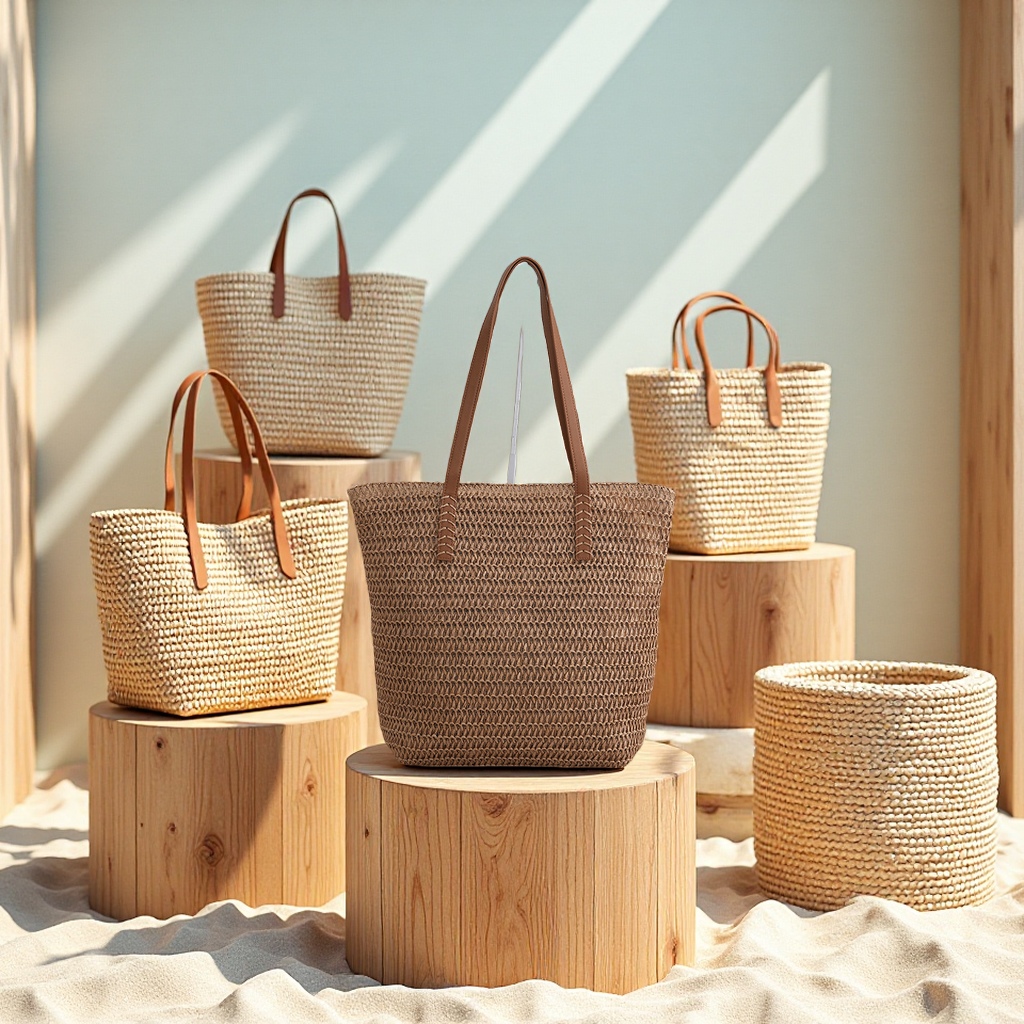 Straw woven bags, vacation style, summer 2025 new large-capacity women's bags, work commuting tote bags, wholesale women's bags, leather goods Specification image