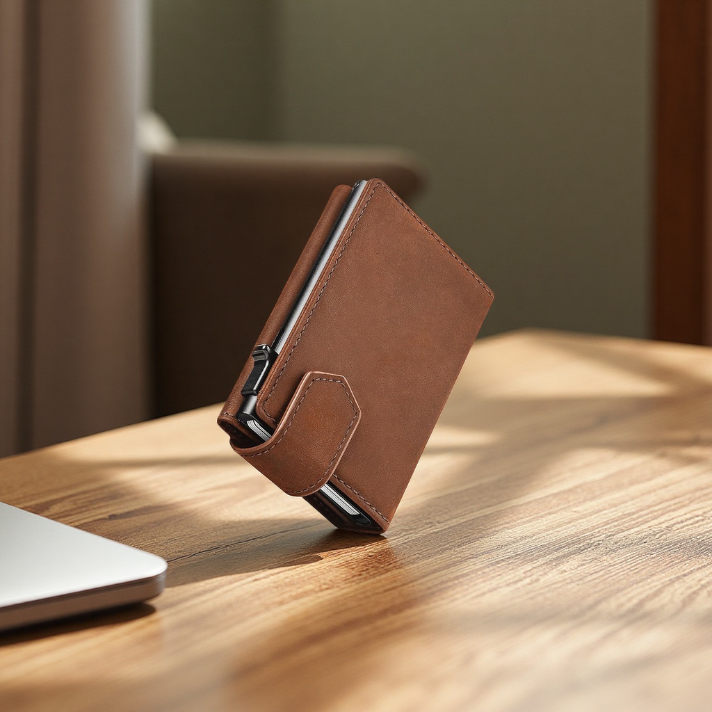 亚马逊创意金属卡包男士多功能RFID防磁钱包皮革便携卡夹数码配件