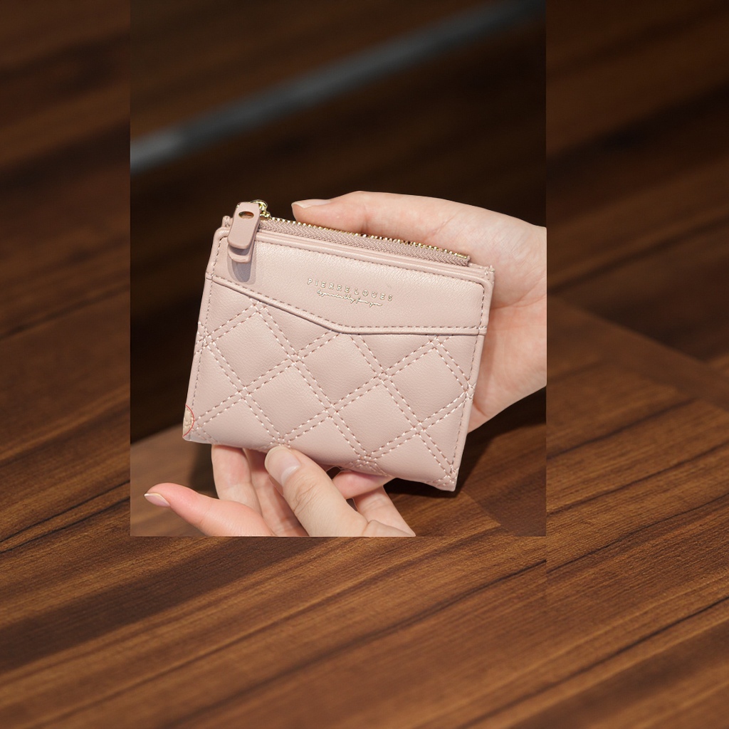 韩版ins风时尚新款菱格学生高级感短款拉链大容量女士钱包箱包皮具