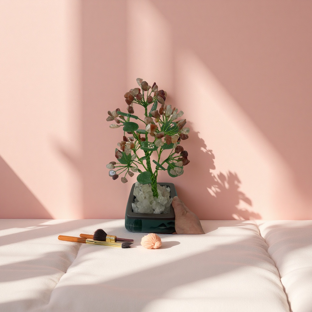 天然红水晶招财树办公室摆件工艺品 吉祥风水装饰风雅摆设收藏品