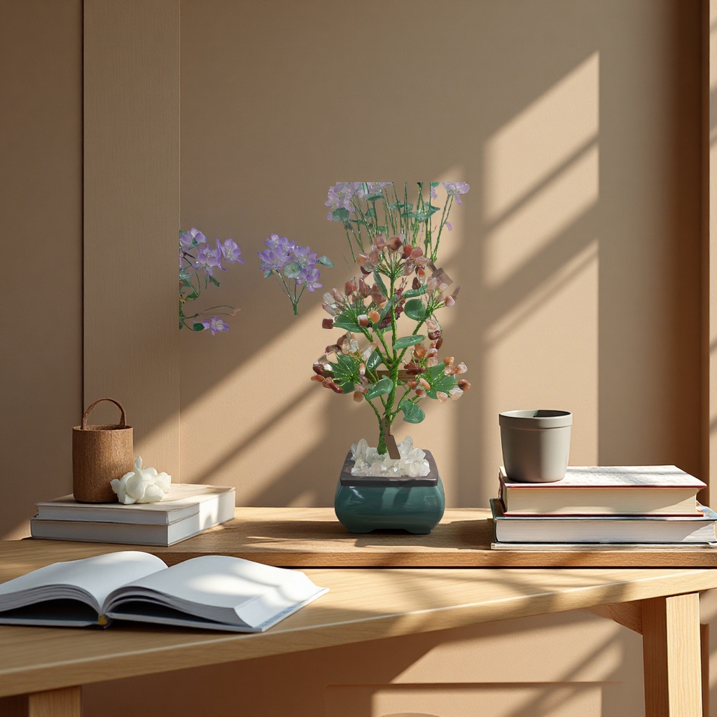 天然红水晶招财树生命之树摆件办公室客厅装饰吉祥风水摆设品招财发财树