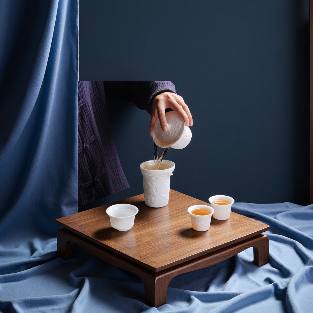 A simple gift box of six cups of relief unglazed mutton fat jade porcelain Gongfu tea sets for office and household use Specification image