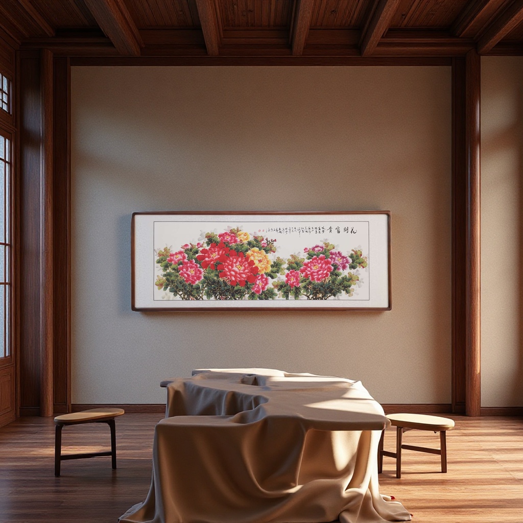 The 60x160 traditional Chinese painting art hanging and decorative painting display frame made of acrylic with rounded corners features a transparent base plate that is simple and modern Specification image
