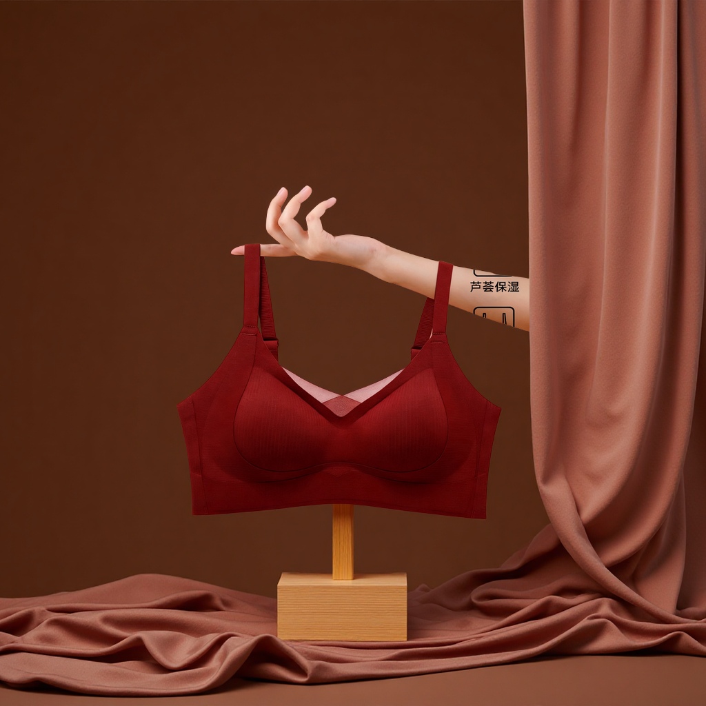 暖肌螺纹磨毛无痕内衣女小胸聚拢收副乳提拉舒适文胸套装图
