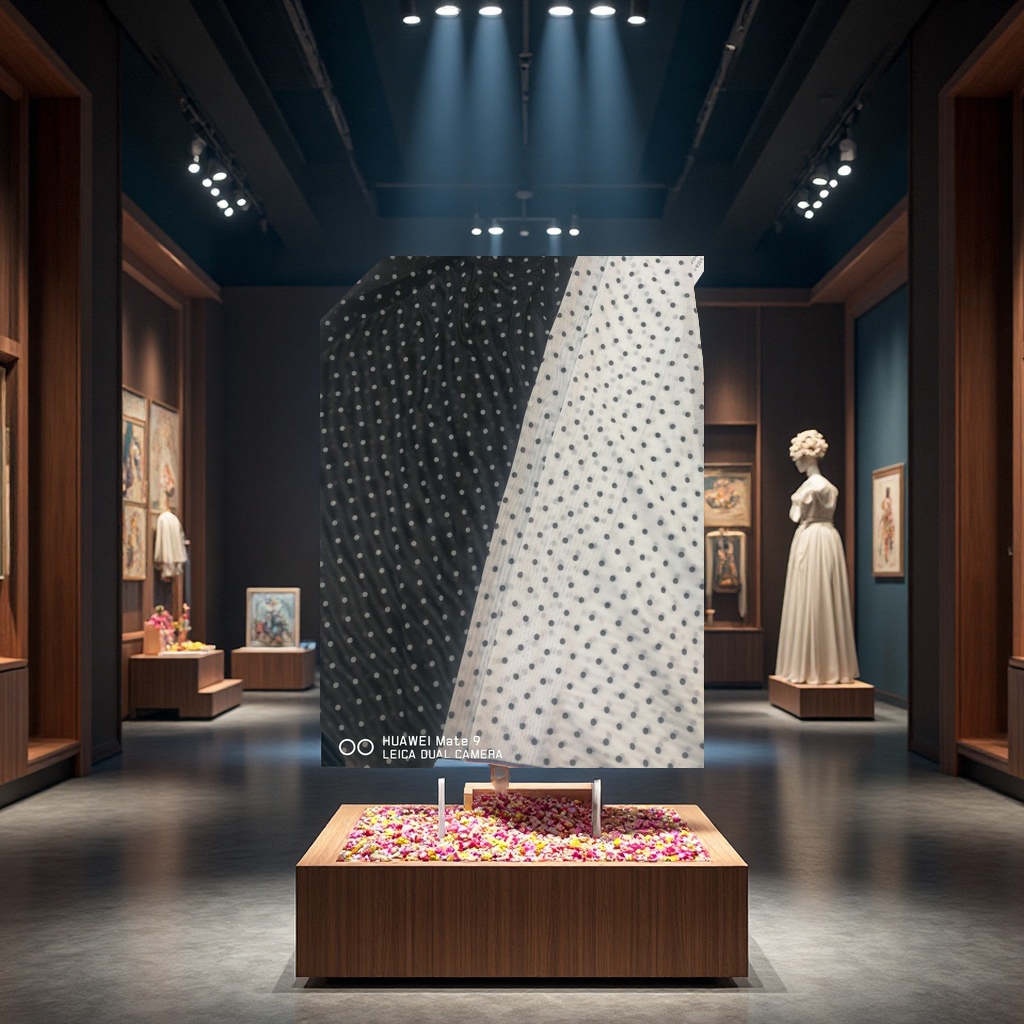 时尚服饰裙子涤氨材质印花圆点系列风格经编网纱面料