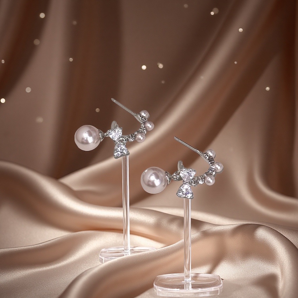 蝴蝶结珍珠流苏耳环女2025新款爆款高级感耳钉小众设计感耳饰耳坠产品图