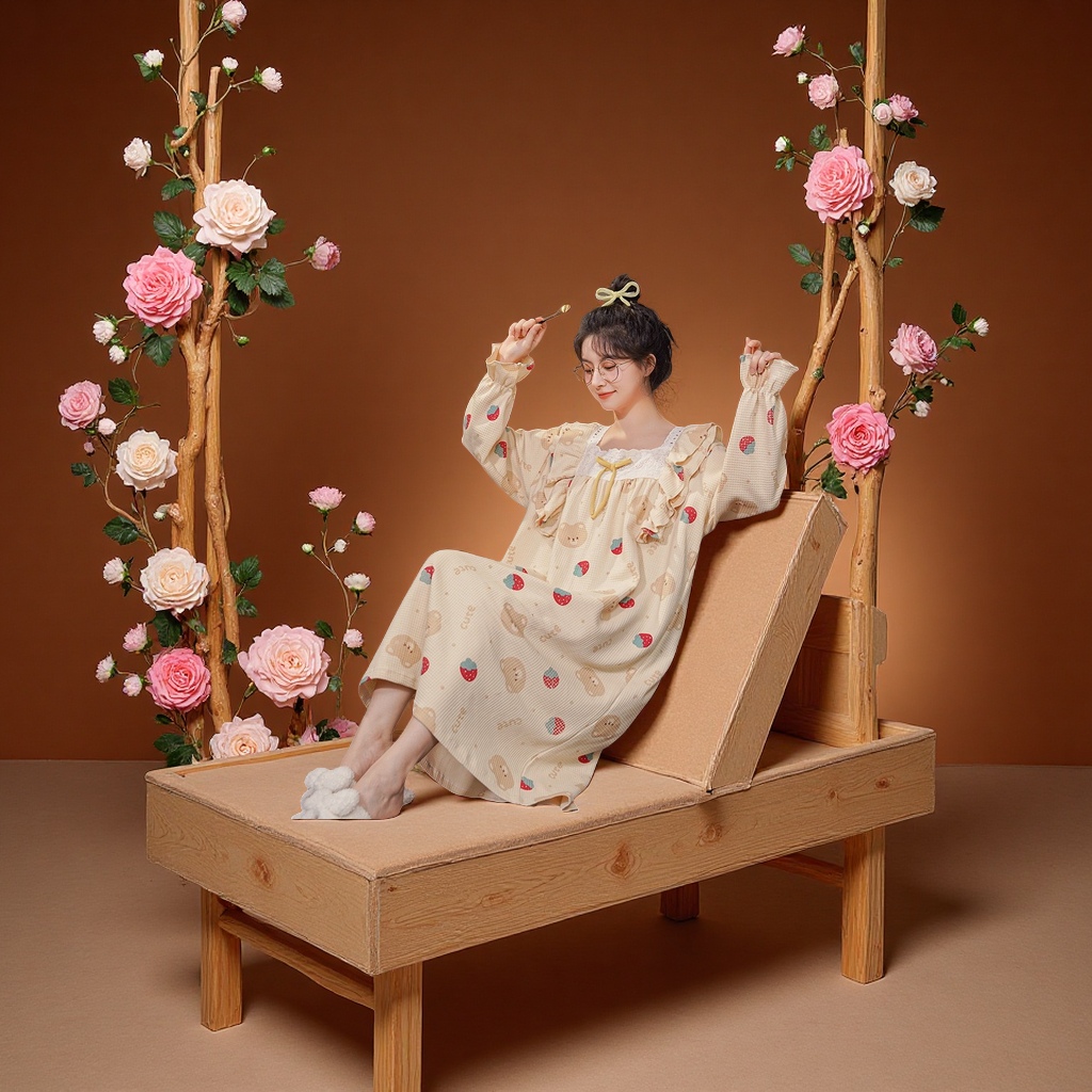 童装春秋款棉质长袖睡裙女外贸甜美家居服2025年新款春夏季批发童家居服