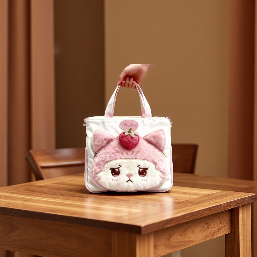 绒哩绒哩可爱斜挎包学院大容量单肩托特手提妈咪包多功能化妆包学生上课补习袋