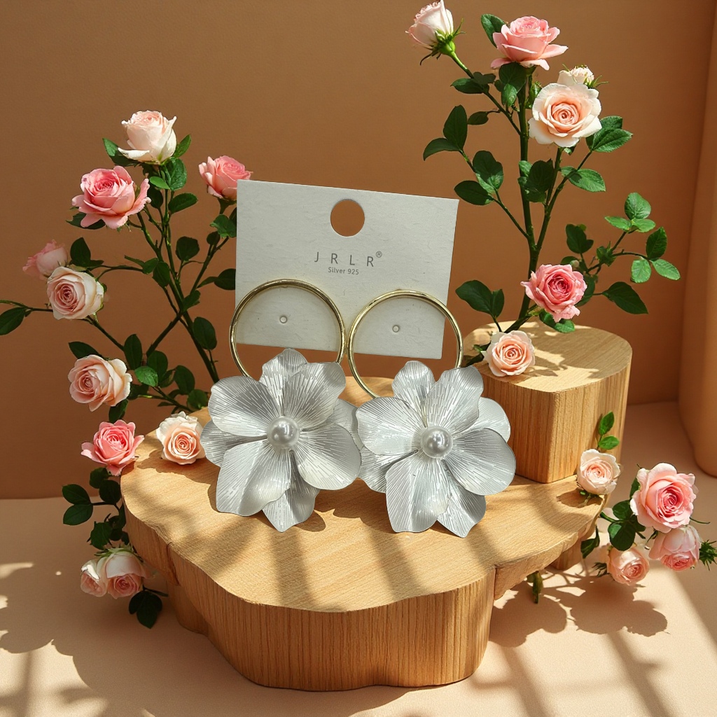 花朵图案创意耳环时尚简约女气质百搭耳饰个性潮流配饰文具