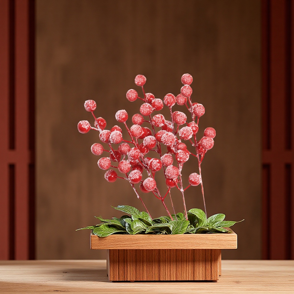 发财果12头单叉挂霜红果仿真红果相思豆年宵花礼品配件办公文化仿真园艺果实