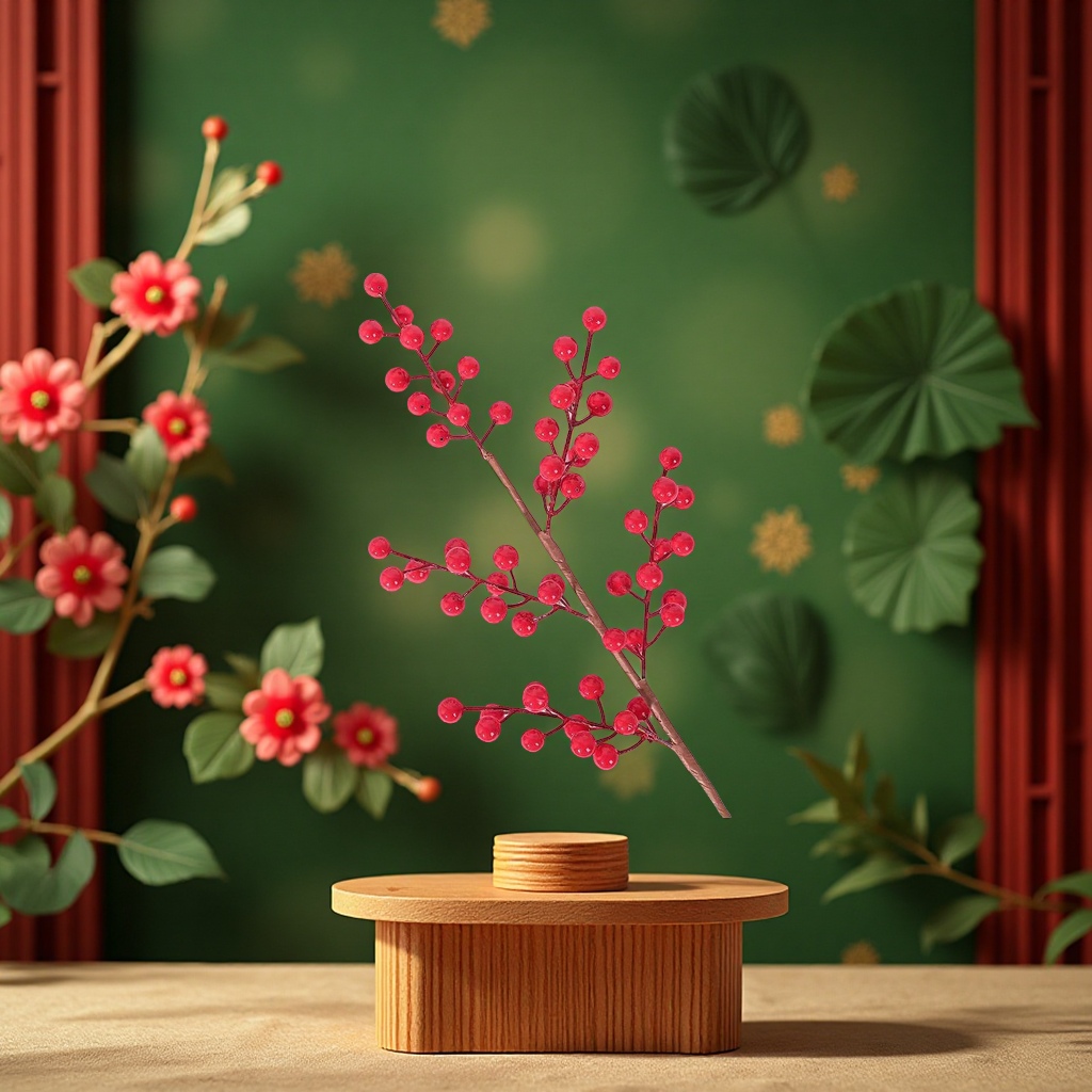 年宵花红果发财果仿真浆果枝春节乔迁新装饰摆件圣诞插枝福桶配件办公文化仿真园艺果实