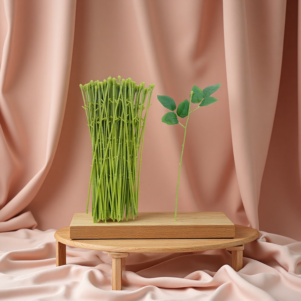 仿真假花花杆插花花艺植物杆子玫瑰花束配件带铁丝批发办公园艺仿真枝叶树