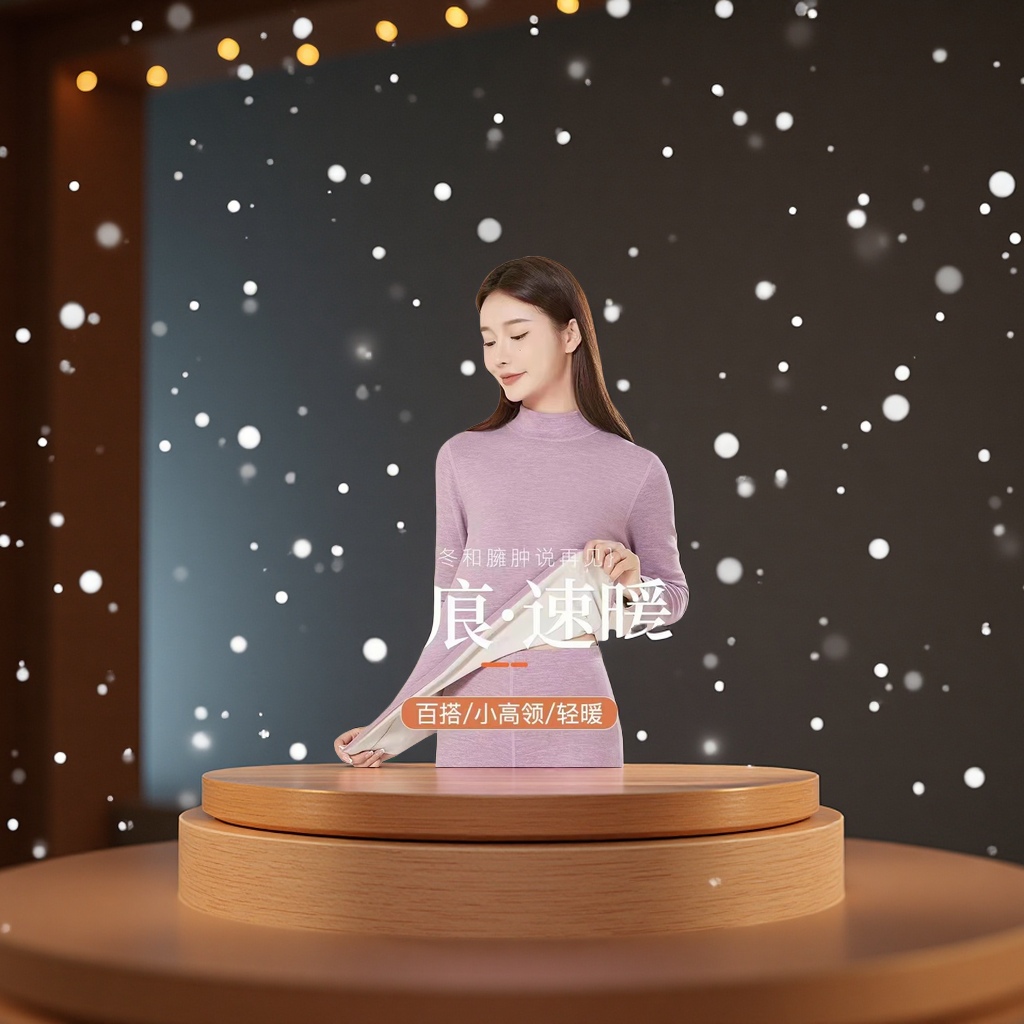 舒绒棉高领保暖内衣套装女秋冬抗寒打底衣裤亲肤发热服装展示道具