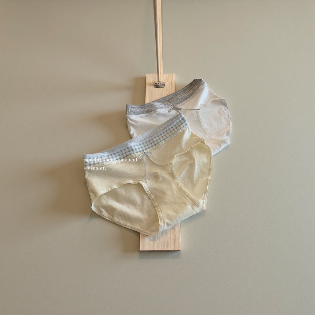 10A加长纯棉裆女生内裤女撞色拼接中腰包臀抑菌舒适三角裤