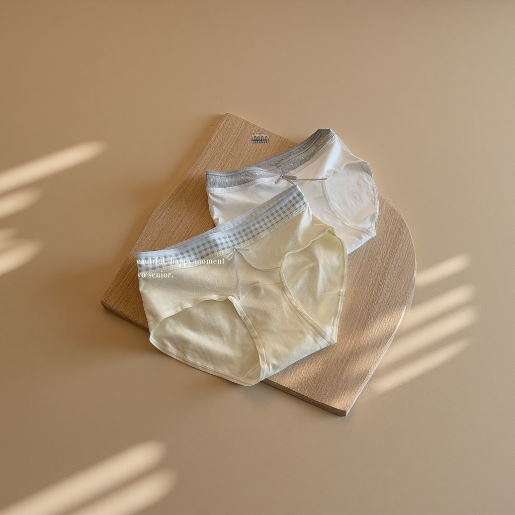 10A加长纯棉裆抑菌女生内裤撞色拼接中腰包臀不夹臀三角裤舒适透气女士内衣
