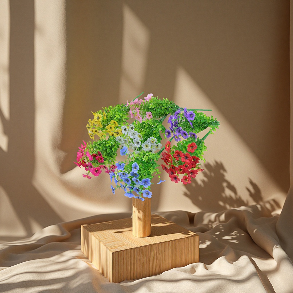 跨境批发7叉尤加利紫罗兰仿真花小雏菊梅花布艺花束室外装饰植物办公文化仿真园艺玫瑰