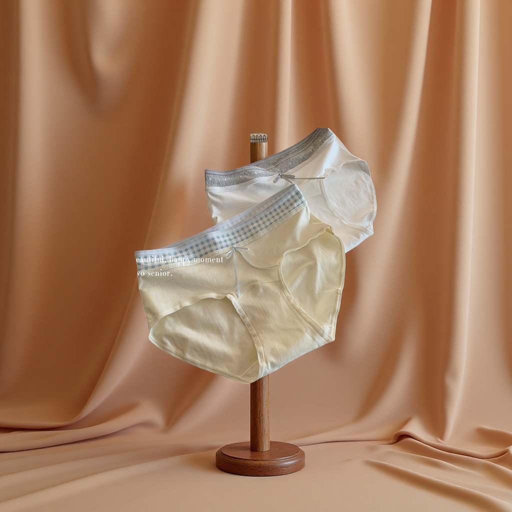 10A加长纯棉裆女生内裤撞色拼接中腰包臀不夹臀三角裤女士内衣