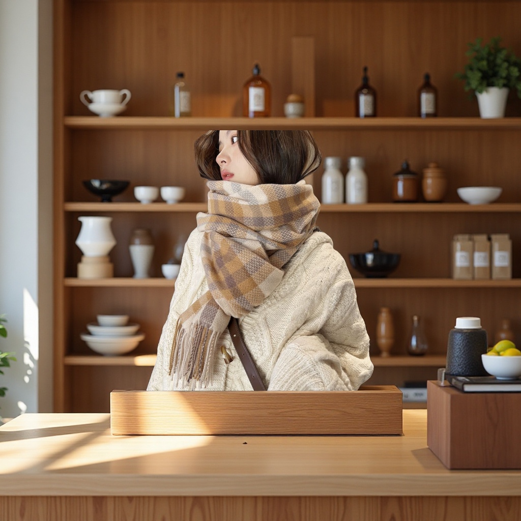 2025 Mid-length thickened checkered scarf, Korean sweet and warm faux cashmere shawl, women's high-end scarf, a must-have for autumn and winter