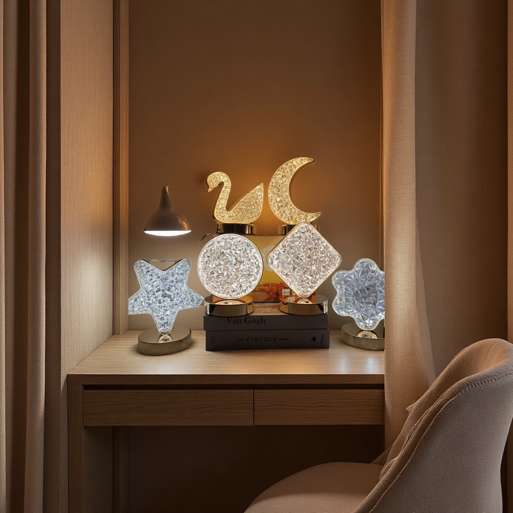 发光相框创意装饰台灯花苞造型观音像无线充电木质摆件家居摆设