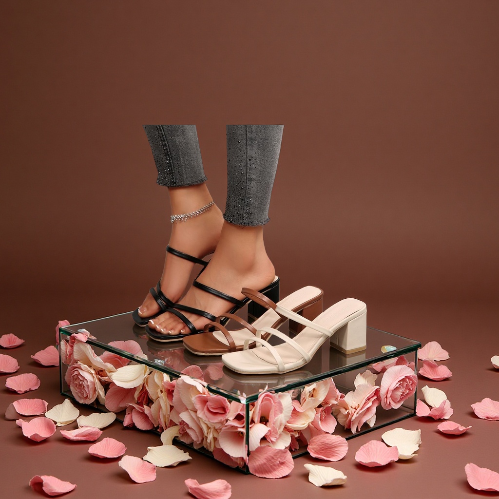 2025新款夏季黑色细带仙女风中跟凉拖鞋女外穿粗跟一字带时尚女鞋