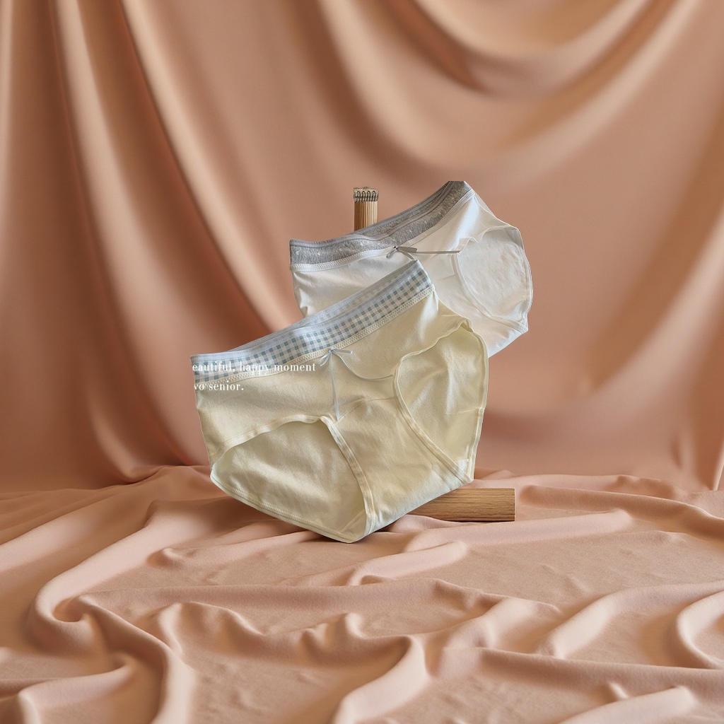 10A加长纯棉裆女生内裤女撞色拼接中腰包臀不夹臀三角裤舒适透气