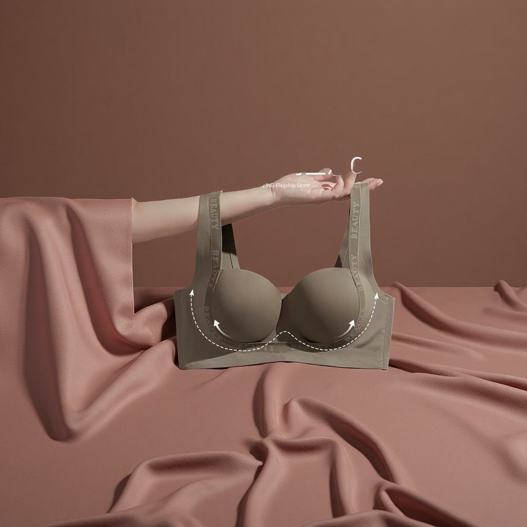 舒适透气薄款无痕内衣女小胸聚拢显大无钢圈提拉上托文胸套装