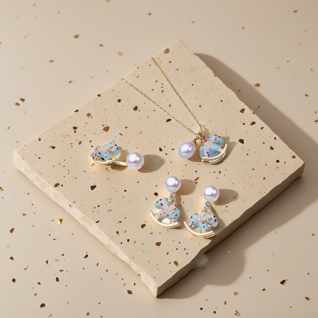 Three-piece Wooden Horse set of natural pearl earrings Application Scenario