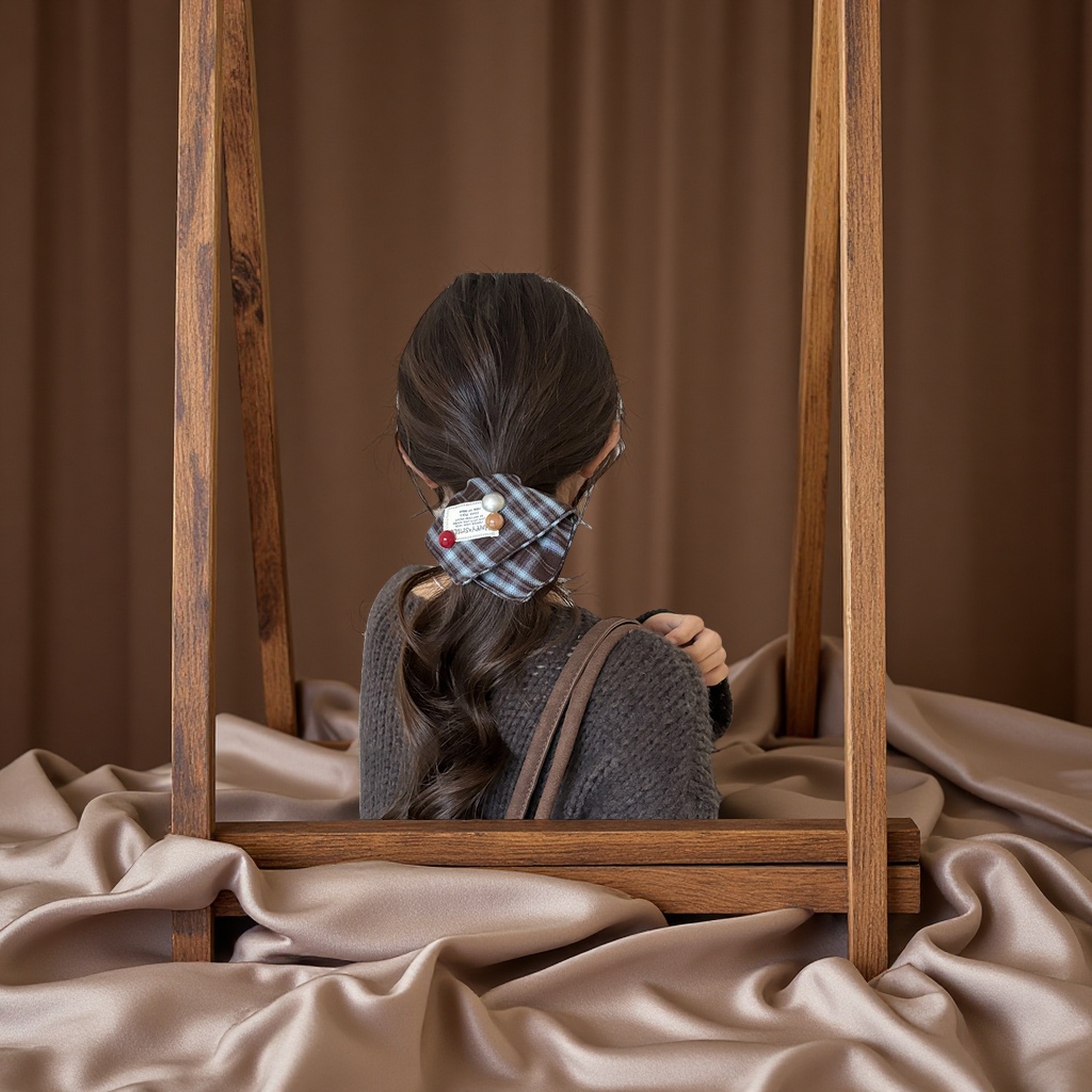 韩系格纹大肠发圈高弹力头绳女英伦风复古方巾扎发绳发饰发夹