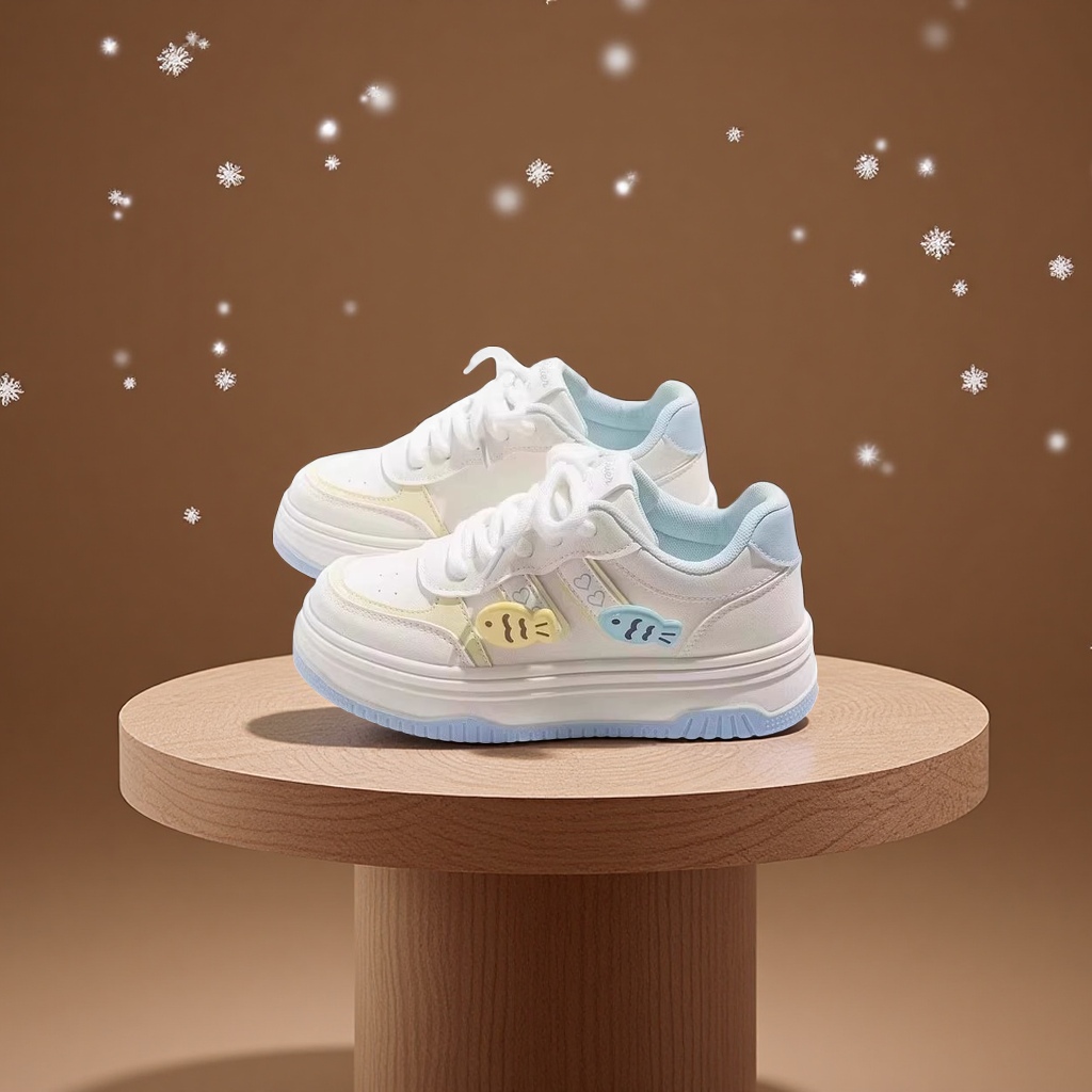 Girls' sports shoes with fleece and thickened fabric, student cotton shoes, children's shoes, girls' white board shoes, sports shoes, children's shoes Specification image