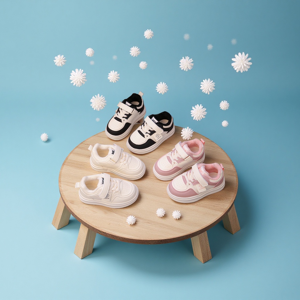 Children's autumn and winter double cotton shoes 2025 New style soft soled fleece sports shoes for boys and girls, children's shoes, baby white shoes Application Scenario