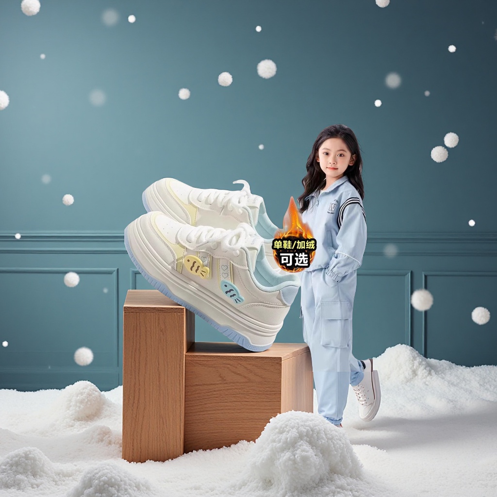 女童运动鞋加绒加厚小白板鞋学生儿童棉鞋童鞋女童鞋子婴儿皮鞋运动鞋